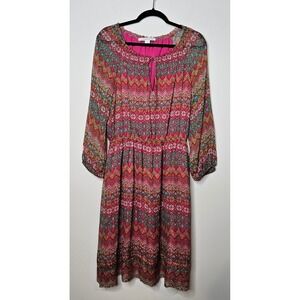 Diane von Furstenberg Parry Peasant Silk Dress Size‎ 12 Pink Multicolor Designer